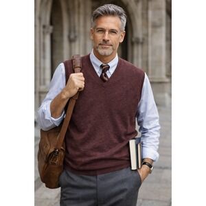 Jos. A. Bank Men's Vest Sz XL Cocco Brown Grandpa Merino Wool Sweater Academia